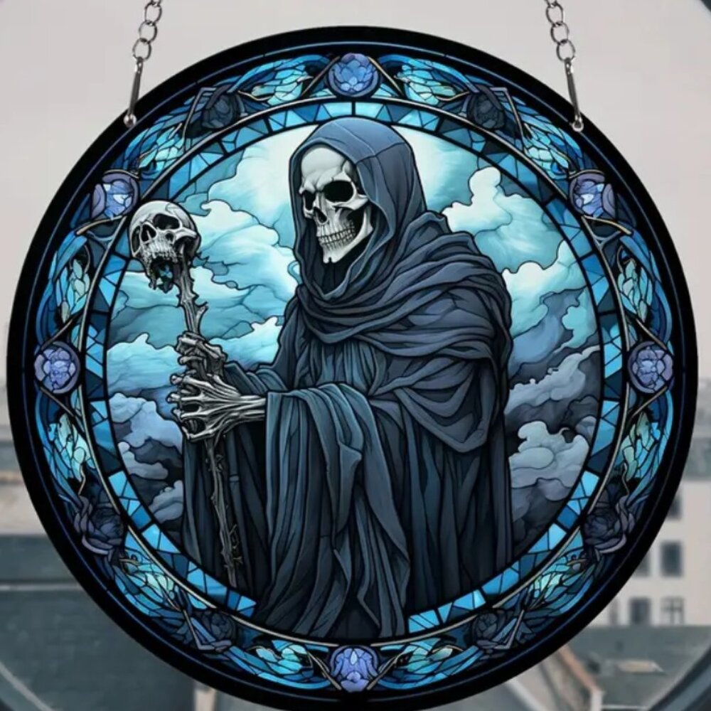 1pc, Death Suncatcher Acrylic Window Hanging With Metal Chain - Picture 1 of 3